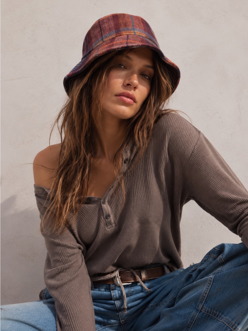 San Diego Hat Co Plaid Wool Blend Bucket Hat Burgundy Blue Women’s One Size OS